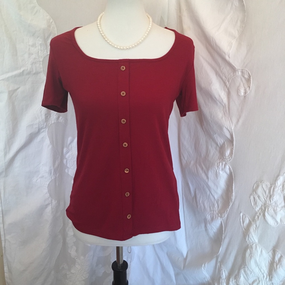 Square Neckline Red Top L by Dorothy Perkins
